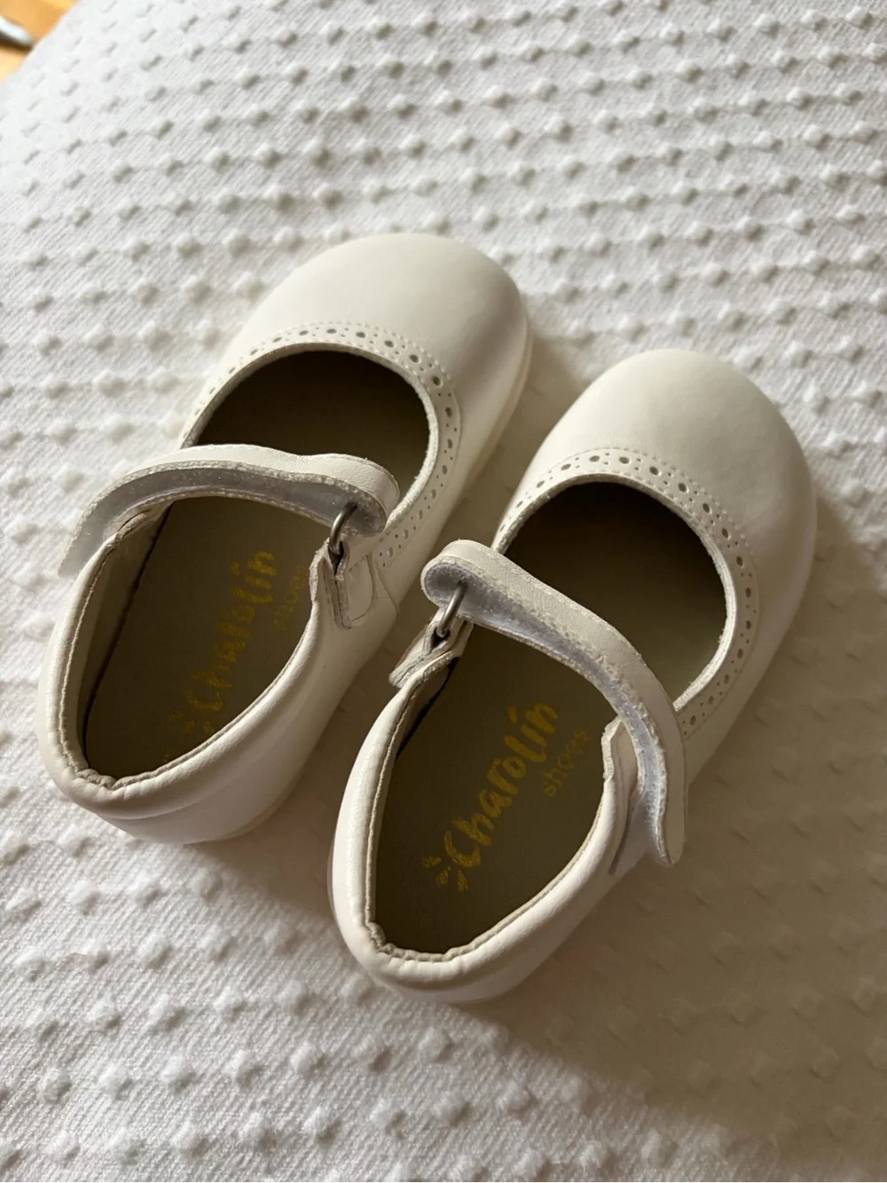 Girls Cream Mary Jane Dress Shoes with Hook-and-Loop Strap